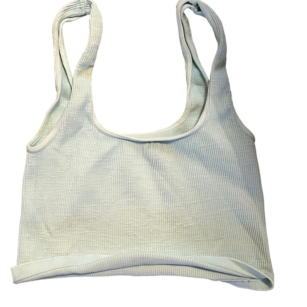 NWOT FREE PEOPLE MOvement Happiness Runs Square Neck Top Ice Blue Sz M/L